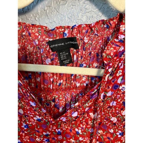 Adrianne Vittadini Red Floral Printed Short Sleeve Blouse Women's Size XS - Picture 5 of 6